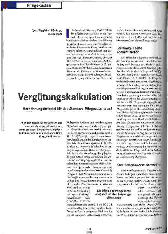 Vorschauseite 1: Vergütungskalkulation Berechnungsbeispiel für das Standard-Pflegesatzmodell