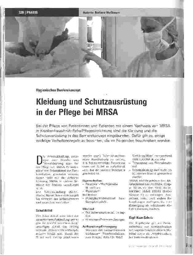 Vorschauseite 1: Kleidung und Schutzausrüstung in der Pflege bei MRSA