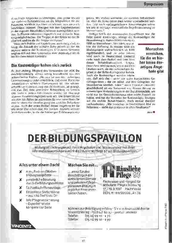 Vorschauseite 3: Schlußpunkte oder Aufbruch in die Zukunft? Symposium zur mobilen ambulanten Rehabilitation in Karlsruhe