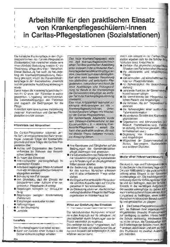 Vorschauseite 1: Arbeitshilfen für den praktischen Einsatz von Krankenpflegeschülern/in in Caritas-Sozialstationen