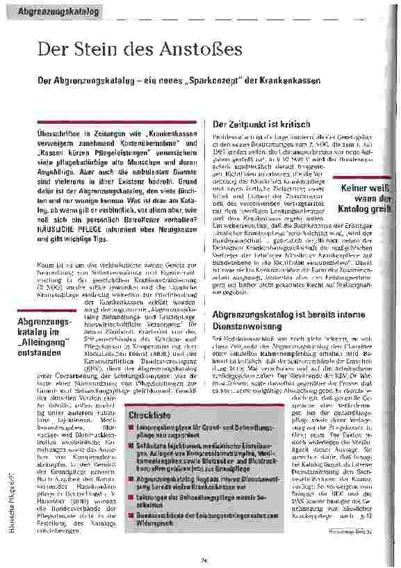 Vorschauseite 1: Der Stein des Anstoßes Der Abgrenzungskatalog - ein neues Sparkonzept der Krankenkassen