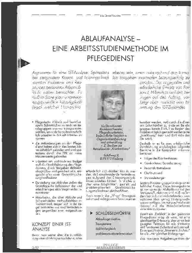 Vorschauseite 1: Ablaufanalyse - eine Arbeitsstudienmethode im Pflegedienst