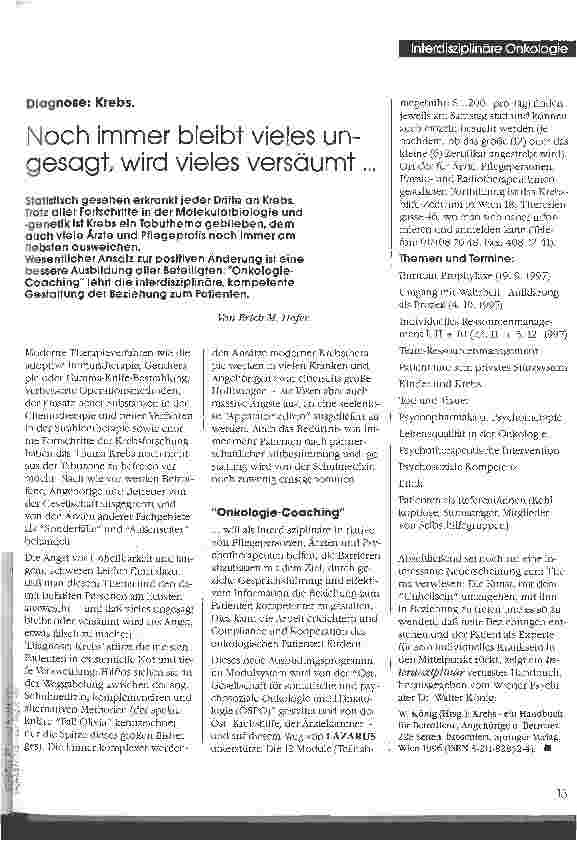 Vorschauseite 1: Diagnose: Krebs. Noch immer bleibt vieles ungesagt, wird vieles versäumt ...