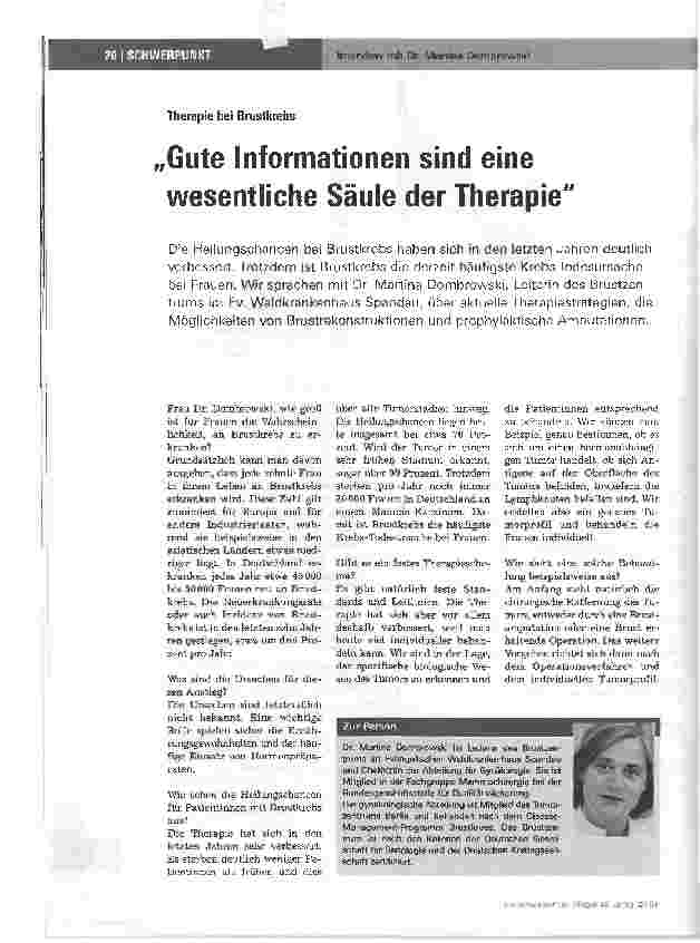 Vorschauseite 1: Gute Informationen sind eine wesentliche Säule der Therapie