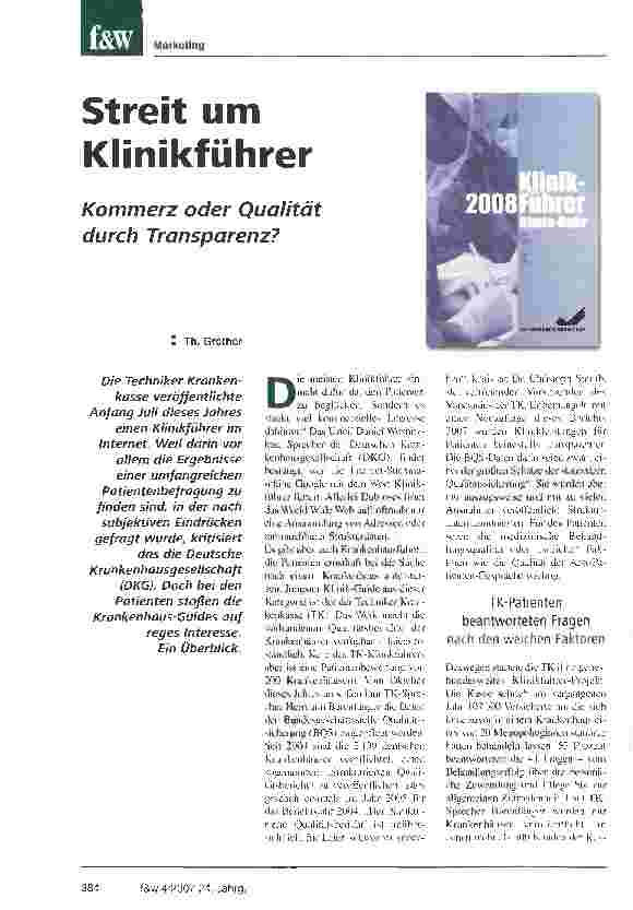 Vorschauseite 1: Streit um Klinikführer