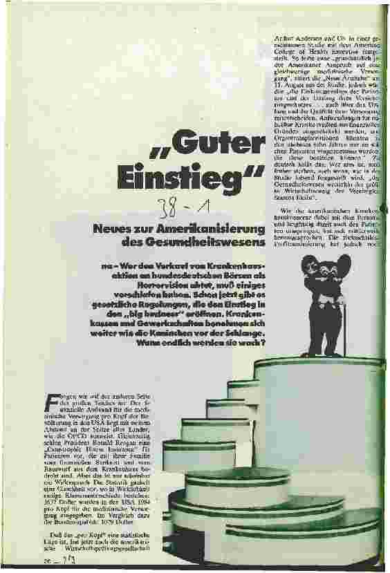Vorschauseite 1: Guter Einstieg Neues zur Amerikanisierung des Gesundheitswesens