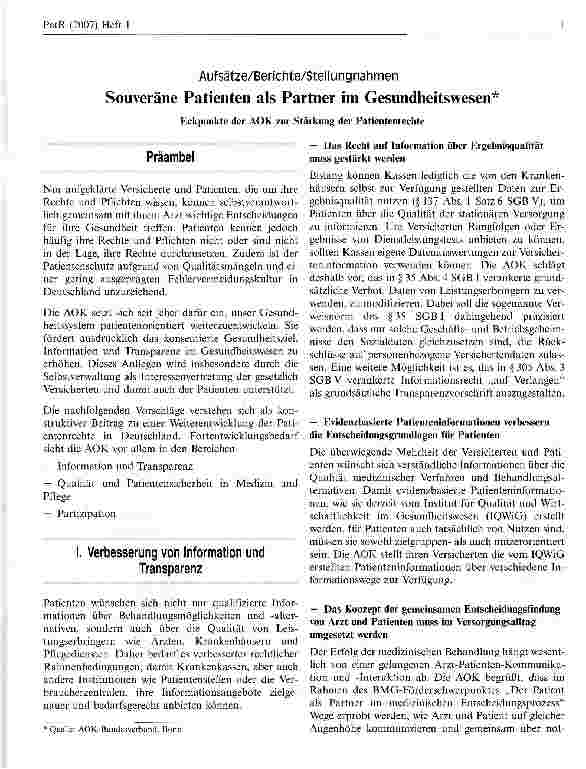 Vorschauseite 1: Souveräne Patienten als Partner im Gesundheitswesen