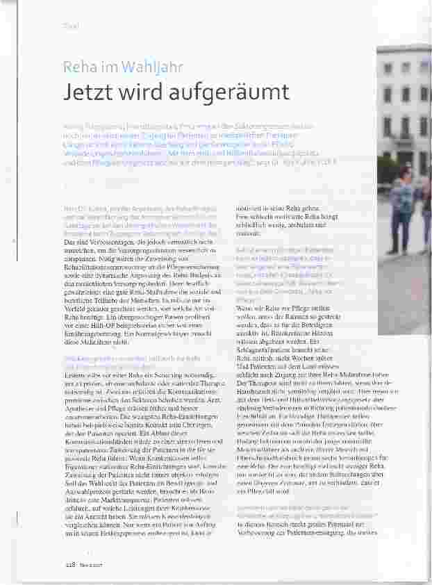 Vorschauseite 1: Reha im Wahljahr Jetzt wird aufgeräumt