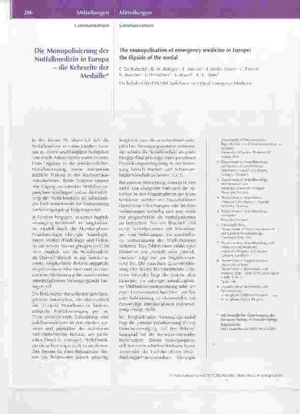 Vorschauseite 1: Die Monopolisierung der Notfallmedizin in Europa die Kehrseite der Medaille