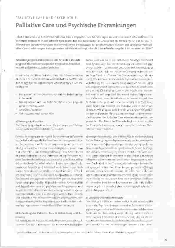 Vorschauseite 1: Palliative Care und Psychische Erkrankungen