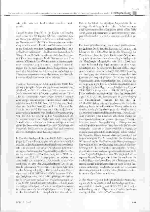 Vorschauseite 5: Zur Strafbarkeit des Unterlassens von Rettungsmaßnahmen bei einem freiverantwortlichenSuizid nach zuvor aktiv geleisteter Beihilfe