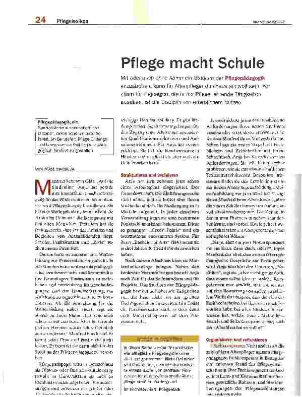 Vorschauseite 1: Pflege macht Schule