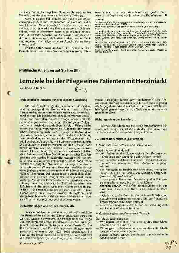 Vorschauseite 1: Lernziele bei der Pflege eines Patienten mit Herzinfarkt Praktische Anleitung auf Station (III)