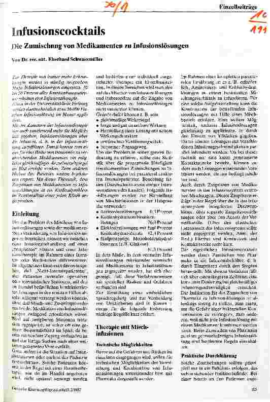 Vorschauseite 1: Infusionscocktails Die Zumischung von Medikamenten zu Infusionslösungen