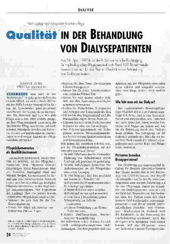Vorschauseite 1: Qualität in der Behandlung von Dialysepatienten Fachtagung nephrologische Krankenpflege