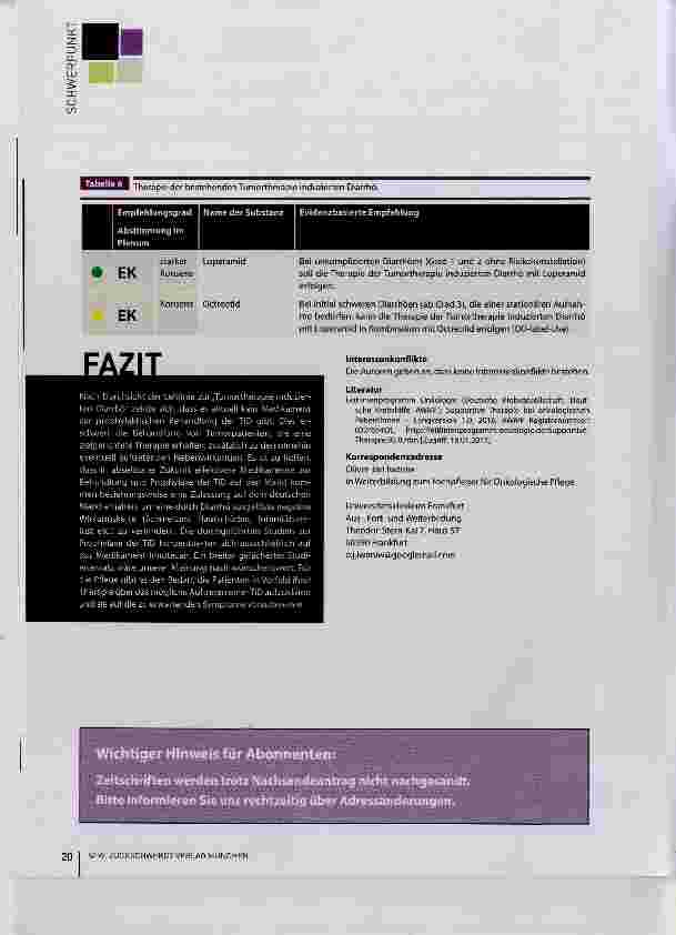 Vorschauseite 4: Tumortherapie induzierte Diarrhö