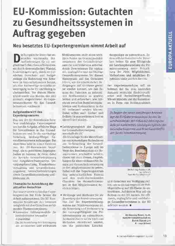 Vorschauseite 1: EU-Kommission: Gutachten zu Gesundheitssystemen in Auftrag gegeben