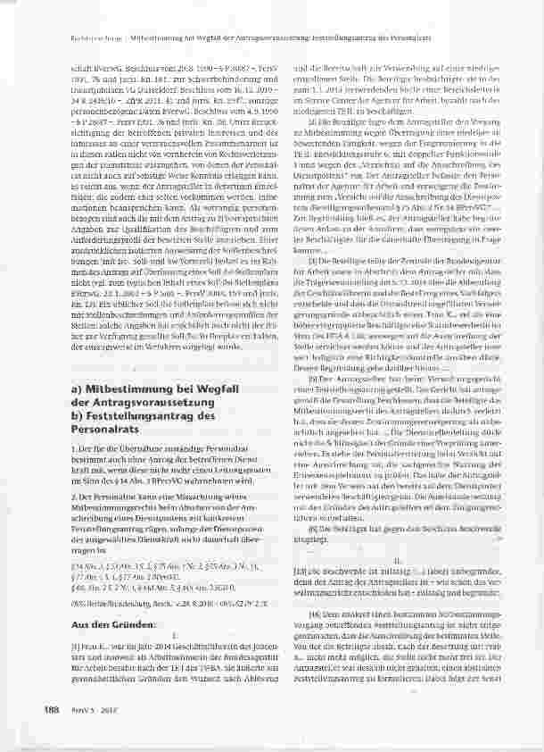 Vorschauseite 1: a)Mitbestimmung bei Wegfall der Antragsvoraussetzung b)Feststeilungsantrag des Personalrats