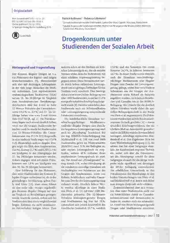 Vorschauseite 1: Drogen konsum unter Studierenden der Sozialen Arbeit