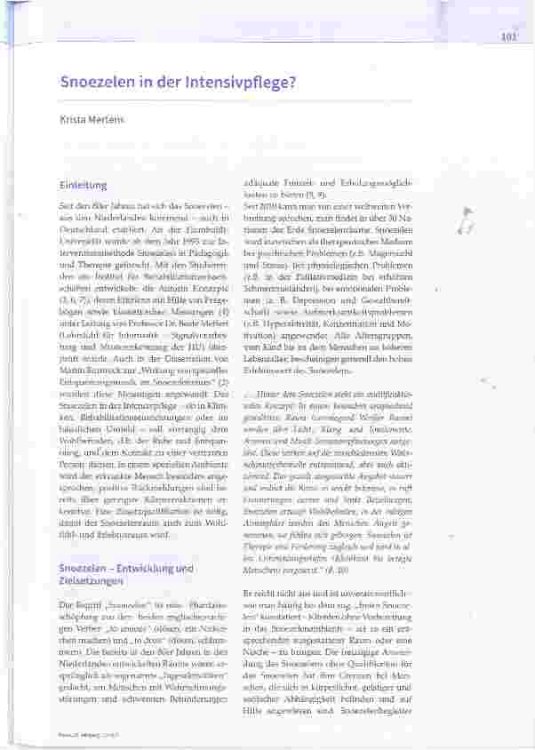 Vorschauseite 1: Snoezelen in der Intensivpflege?