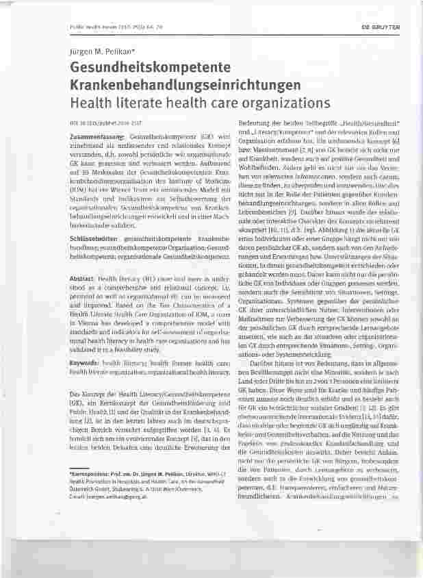 Vorschauseite 1: Gesundheitskompetente KrankenbehandlungseinrichtungenHealth literate health care organizations