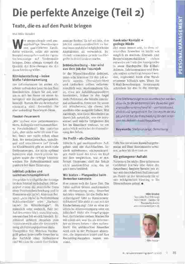 Vorschauseite 1: Die perfekte Anzeige (Teil 2) Texte, die es auf den Punkt bringen