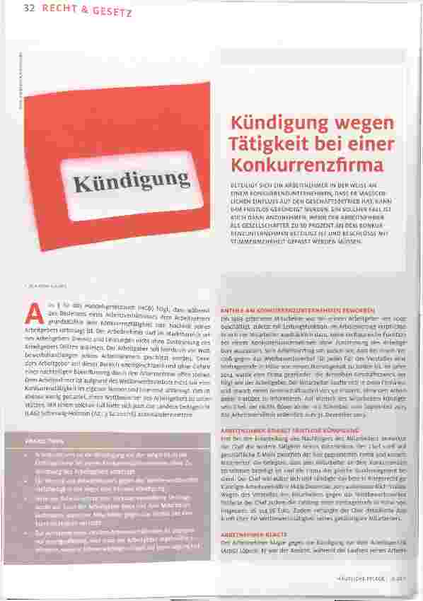 Vorschauseite 1: Kündigung wegen Tätigkeit bei einer Konkurrenzfirma