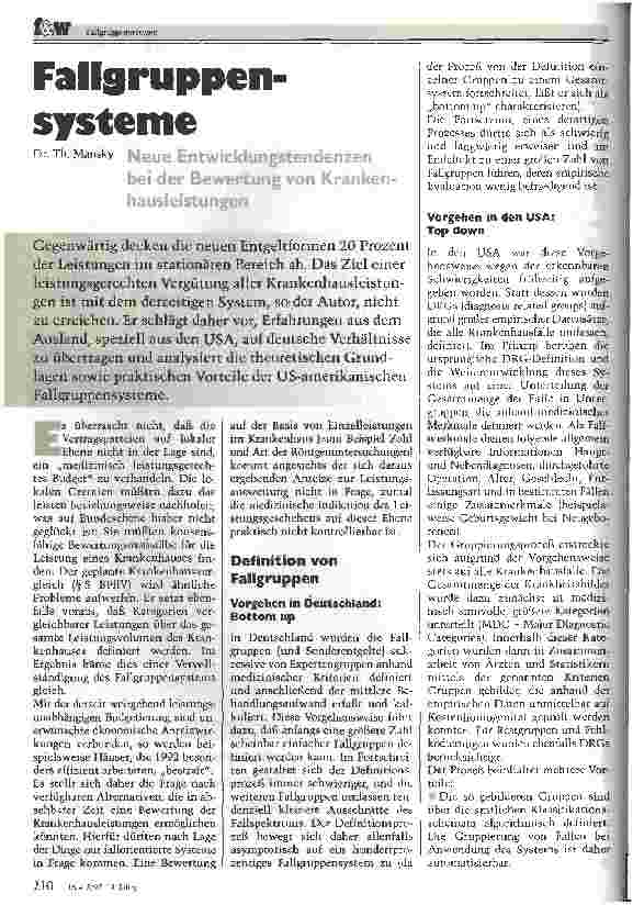 Vorschauseite 1: Fallgruppensysteme Neue Entwicklungstendenzen bei der Bewertung von Krankenhausleistungen