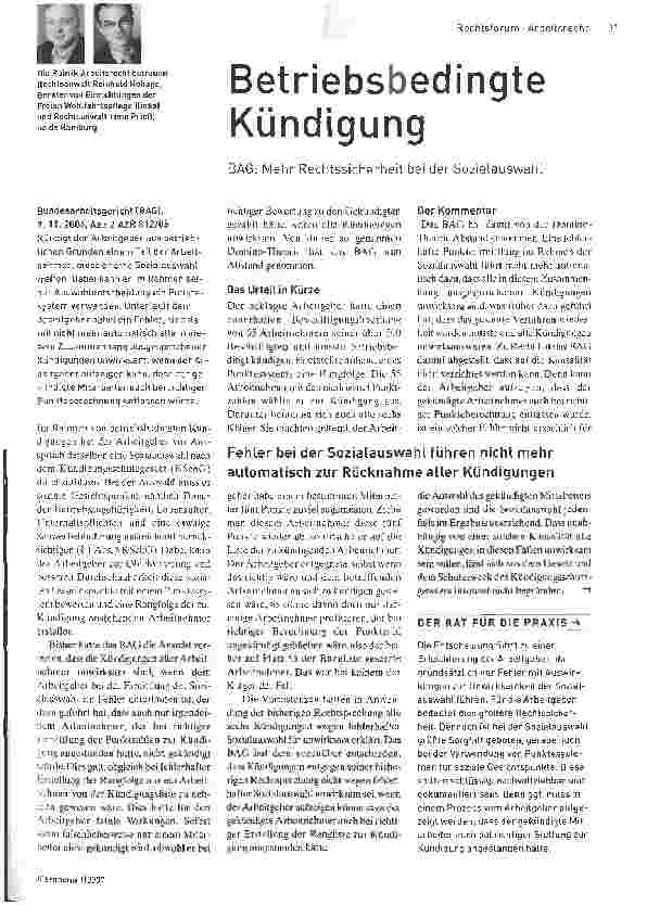 Vorschauseite 1: Betriebsbedingte Kündigung