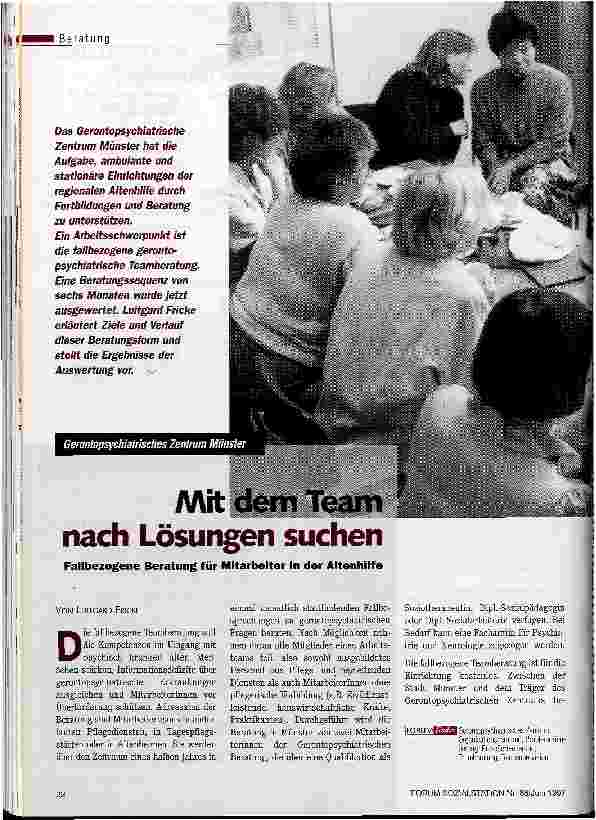 Vorschauseite 1: Mit dem Team nach Lösungen suchen Gerontopsychiatrisches Zentrum Münster Fallbezogene Beratung für Mitarbeiter in der Altenhilfe