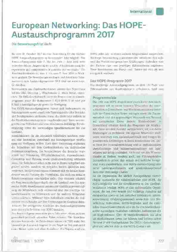 Vorschauseite 1: European Networking: Das HOPE- Austauschprogramm 2017