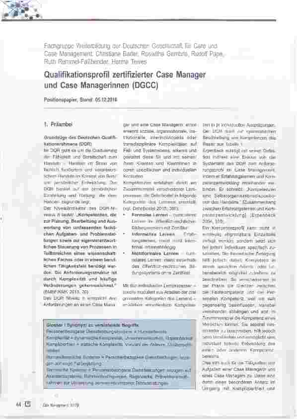 Vorschauseite 1: Qualifikationsprofil zertifizierter Case Manager und Case Managerinnen (DGCC)