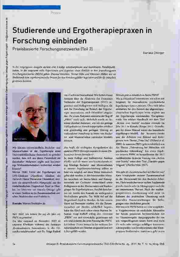 Vorschauseite 1: Studierende und Ergotherapiepraxen in Forschung einbinden Praxisbasierte Forschungsnetzwerke (Teil 2)