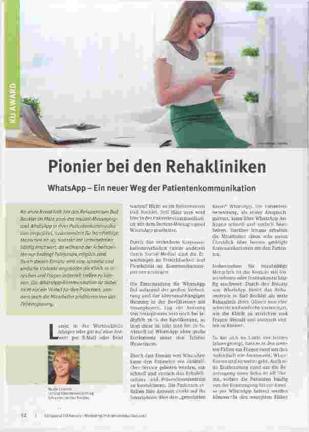 Vorschauseite 1: Pionier bei den Rehakliniken