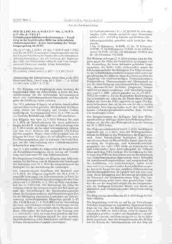 Vorschauseite 1: SGB IX § 102 Abs. 4; SGB I § 17 Abs. 2; SGB X §19 Abs. 4; JVEG§9 Gebärdensprachdolmetscherleistungen - Vergütung in der begleitenden Hilfe im Arbeitsleben