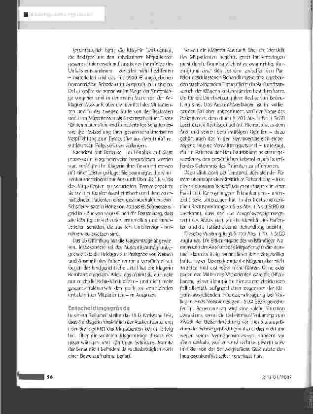 Vorschauseite 2: Auskunftsbegehren betreffs des Hamens eines Mitpatienten zur Durchsetzung von Schadensersatzinteressen