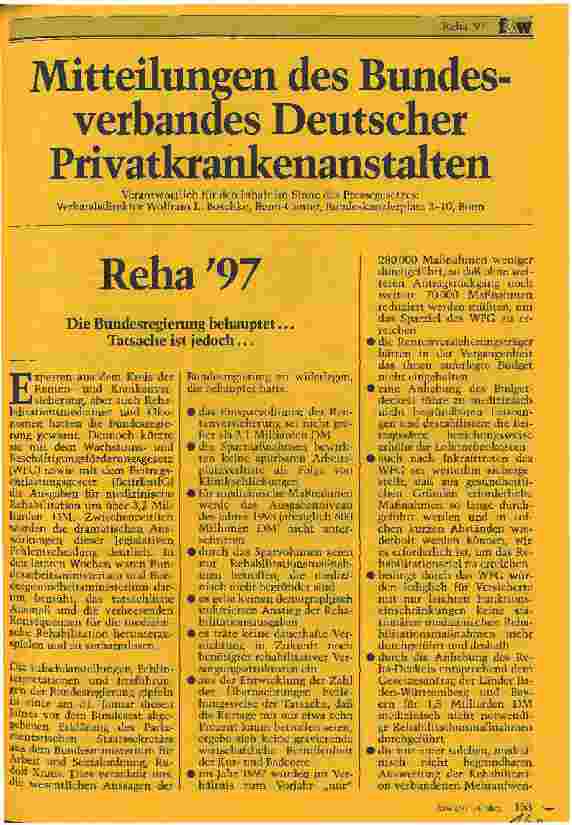 Vorschauseite 1: Reha 97 Die Bundesregierung behauptet ... Tatsache ist jedoch ...