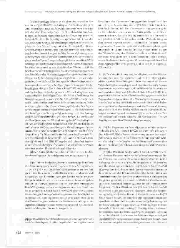 Vorschauseite 2: Pflicht zur Unterrichtung des Personalrates über Wirtschaftsplan und dessen Auswirkungen auf Personalplanung