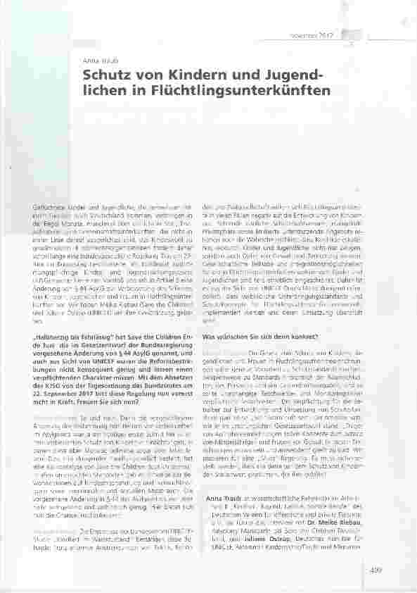 Vorschauseite 1: Schutz von Kindern und Jugendlichen in Flüchtlingsunterkünften