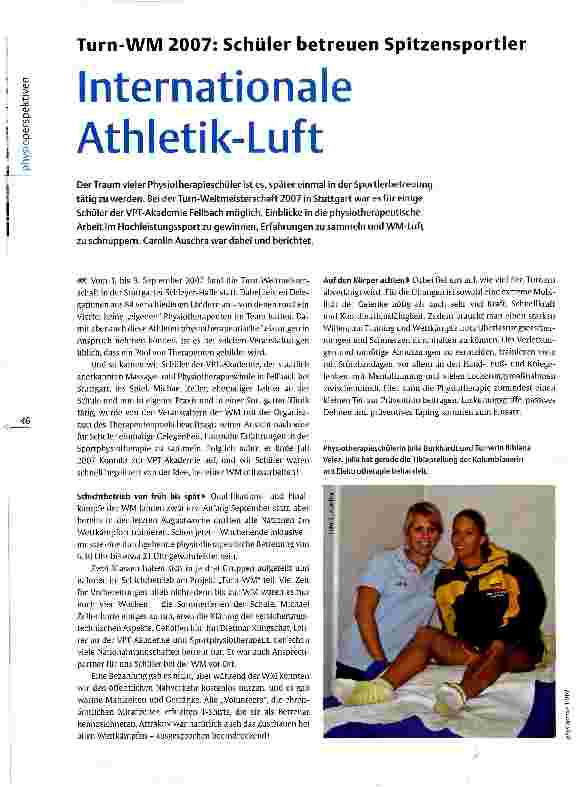 Vorschauseite 1: Turn-WM 2007: Schüler betreuen Spitzensportler Internationale Athletik-Luft