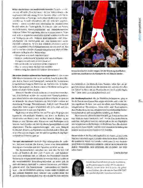 Vorschauseite 2: Turn-WM 2007: Schüler betreuen Spitzensportler Internationale Athletik-Luft