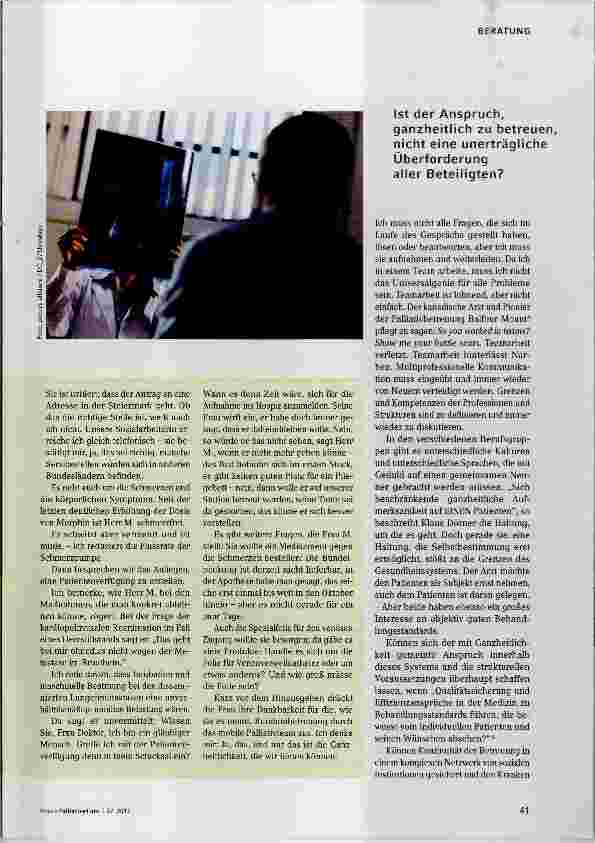 Vorschauseite 2: Nachdenken über den Anspruch von Ganzheitlichkeit in der Palliativbetreuung