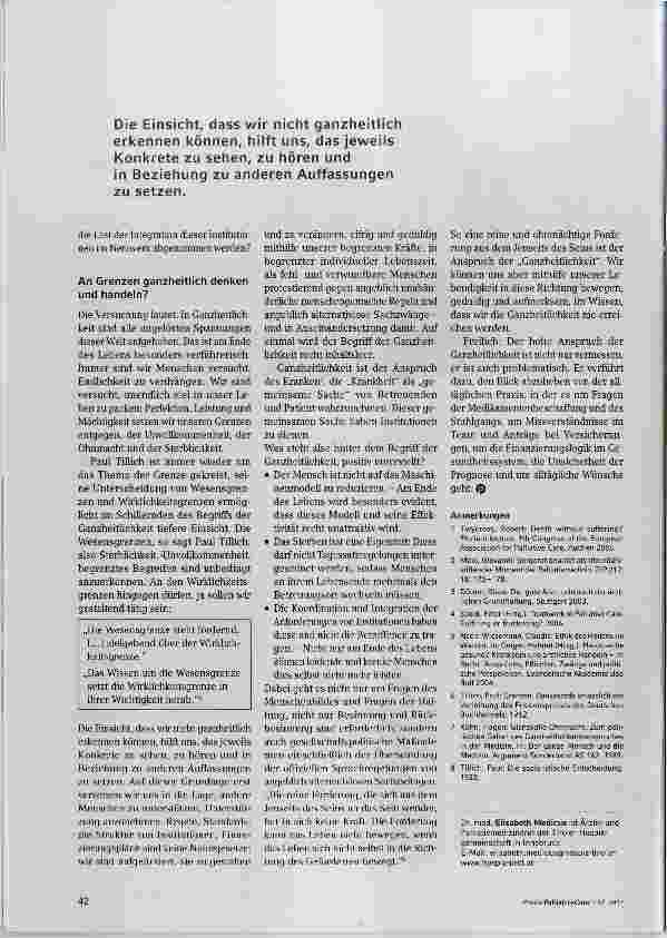Vorschauseite 3: Nachdenken über den Anspruch von Ganzheitlichkeit in der Palliativbetreuung