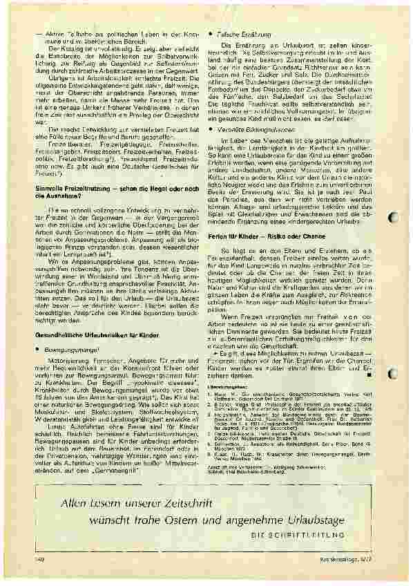 Vorschauseite 2: Gesundheit und Freizeit Gesundheitserziehung - Kernstück der Gesundheitsvorsorge (IX)