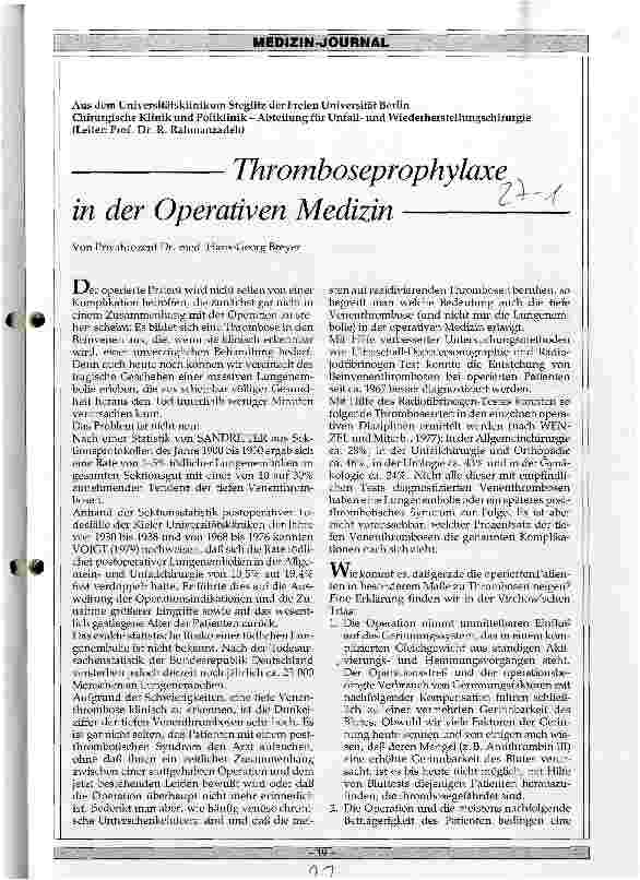 Vorschauseite 1: Thromboseprophylaxe in der Operativen Medizin