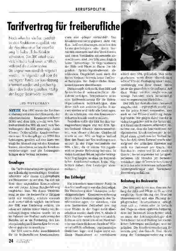 Vorschauseite 1: Tarifvertrag für freiberufliche Pflegende