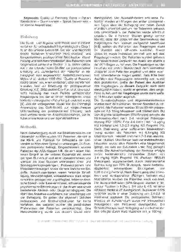 Vorschauseite 2: Klinische Anwendung des Quality of Recovery-Scores