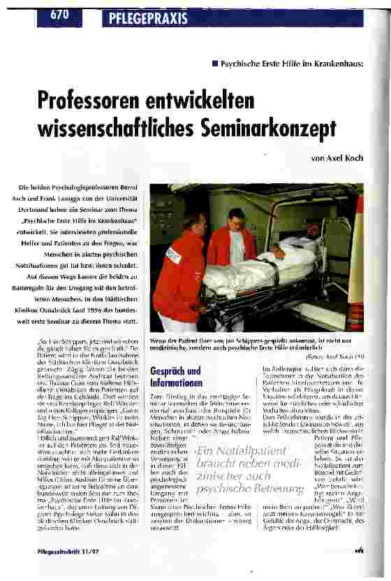 Vorschauseite 1: Professoren entwickelten wissenschaftliches Seminarkonzept Psychische Erste Hilfe im Krankenhaus