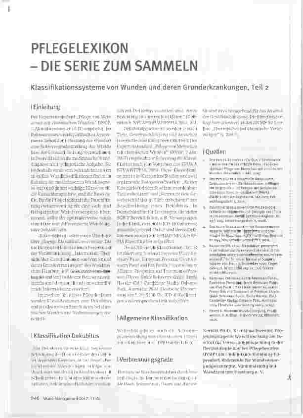 Vorschauseite 1: PFLEGELEXIKON -DIE SERIE ZUM SAMMELN Klassifikationssysteme von Wunden und deren Grunderkrankungen, Teil 2