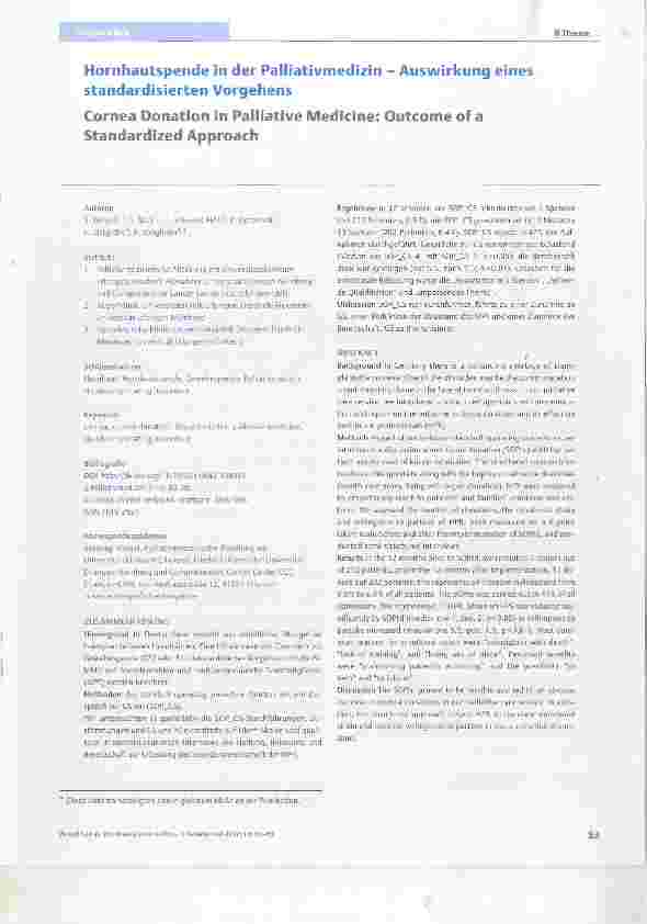 Vorschauseite 1: Hornhautspende in der Palliativmedizin Auswirkung eines standardisierten Vorgehens